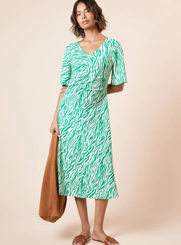 DOROTHY PERKINS Zebra Angel Sleeve Ruched Front Midi Dress 18